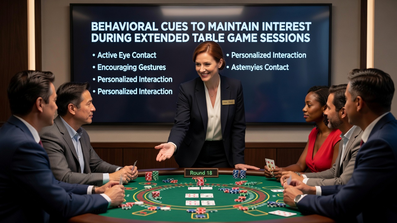 Host demonstrating open posture and inclusive gestures at a poker table