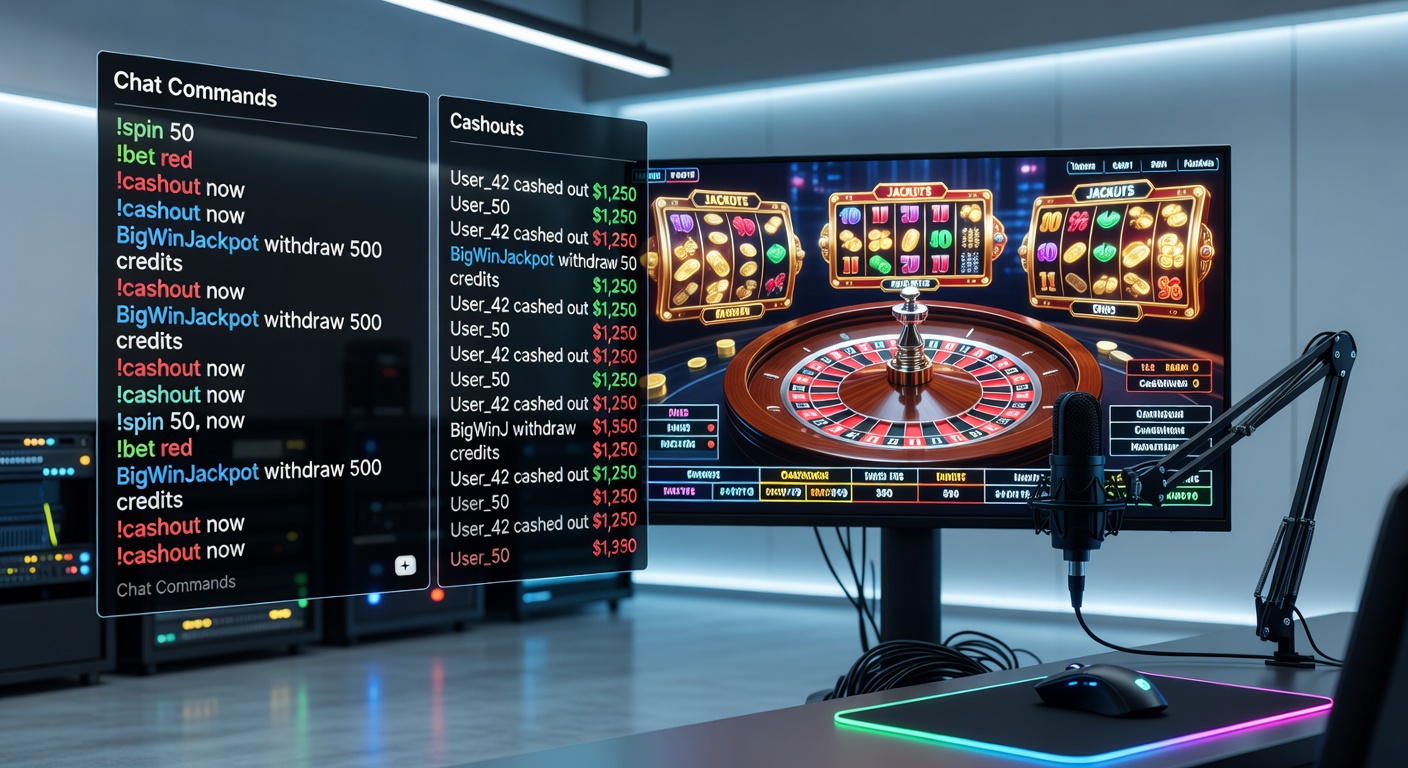 Close-up of cashout interface on a gambling stream overlay, showing real-time profit calculations and viewer chat frenzy