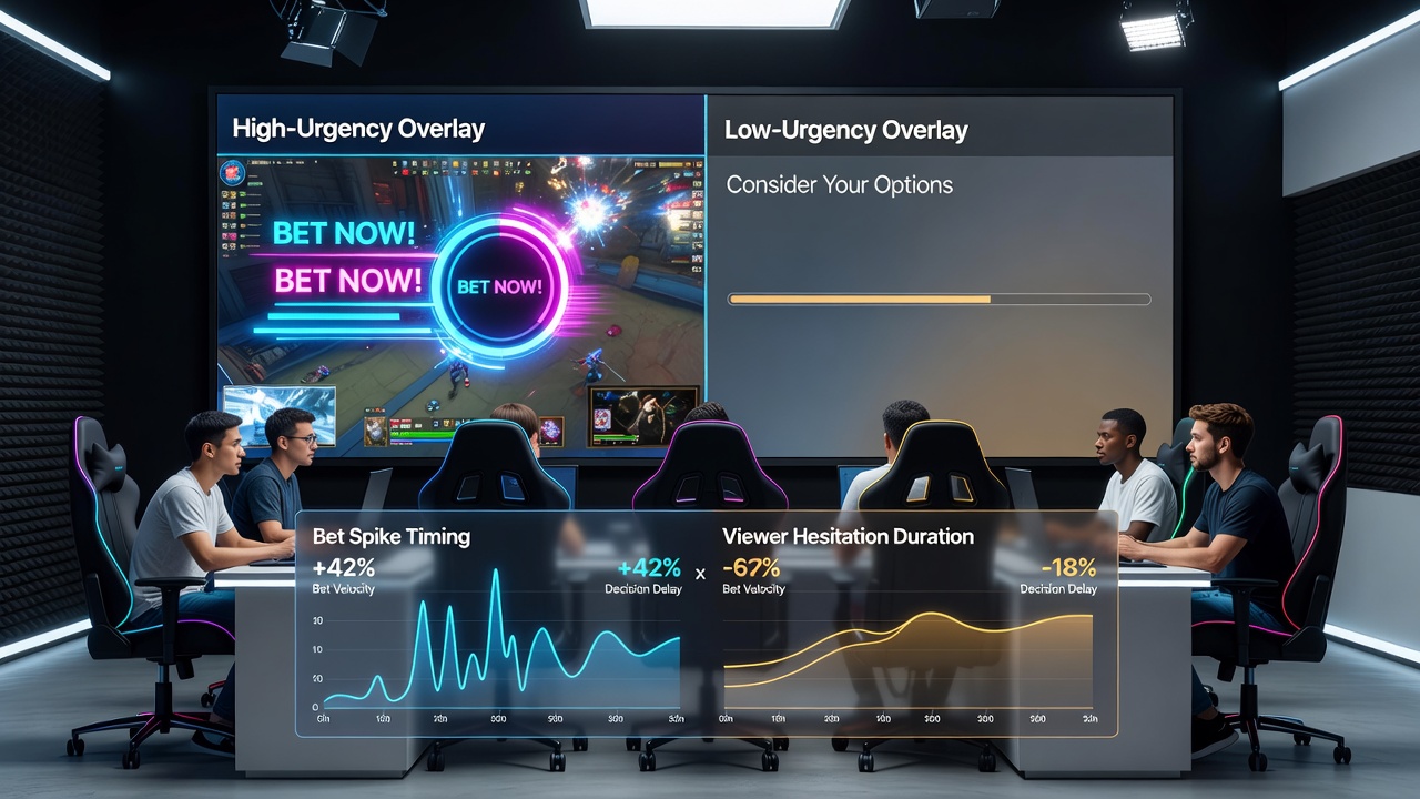 Close-up of esports overlay showing cool blue tones alongside betting timer and viewer engagement metrics