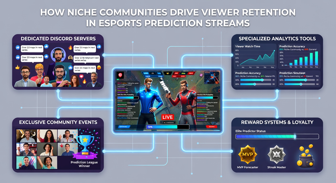 Stream analytics dashboard displaying retention curves for niche esports prediction audiences