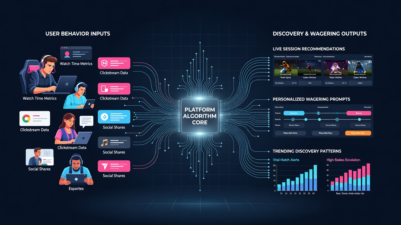 Analytics dashboard displaying discovery patterns and algorithmic ranking factors for esports wagering content
