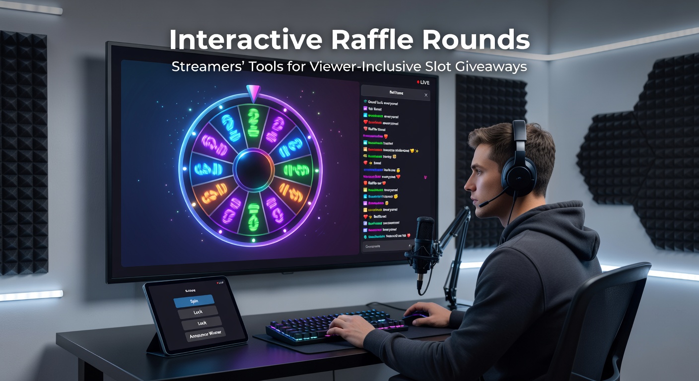 Close-up of raffle bot overlay on a slot stream, showing live entrant count, timer countdown, and recent winner highlight