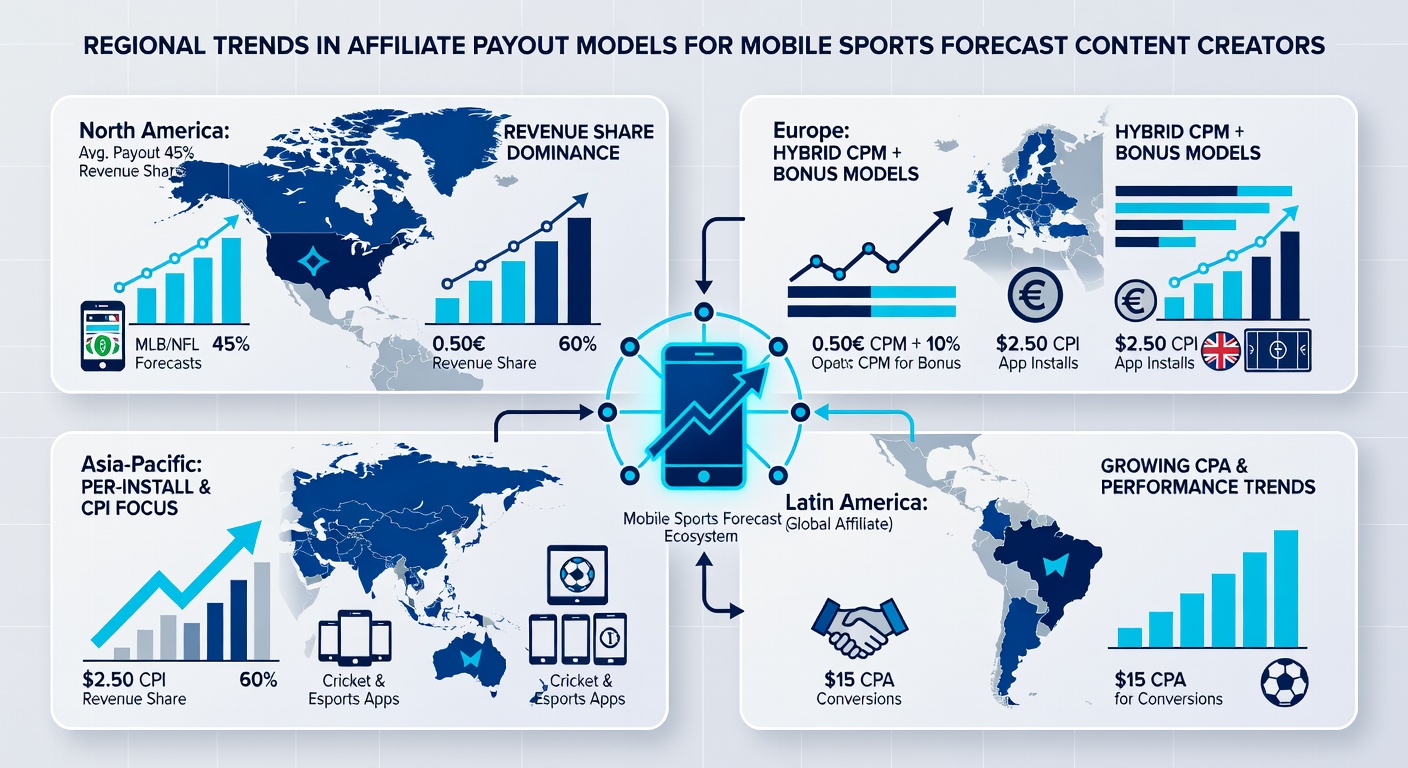 Bar chart comparing average affiliate payout percentages by region for mobile sports forecast creators