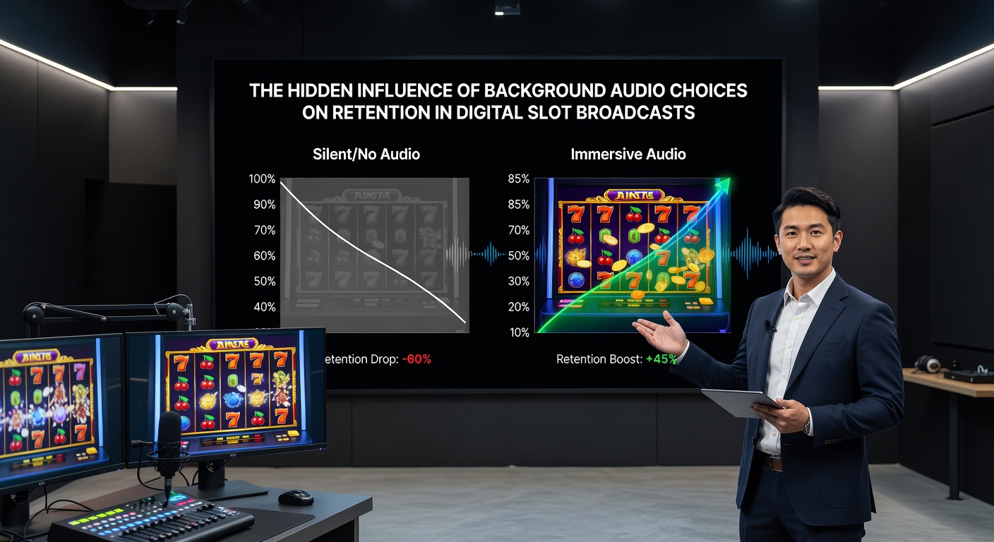Viewer retention graphs overlaid on slot stream footage illustrating audio impact metrics