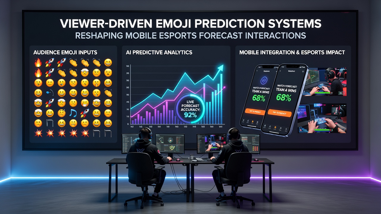 Dashboard showing aggregated emoji predictions overlaid on a mobile esports tournament feed