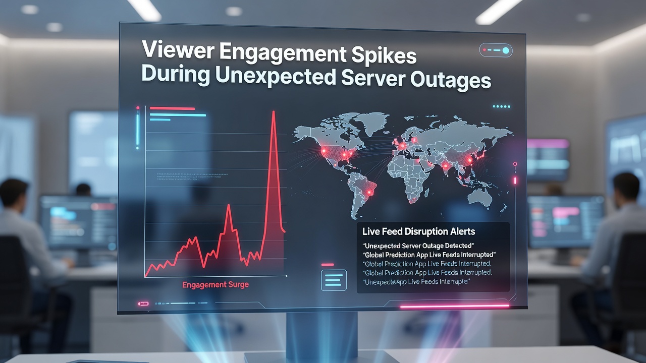 Global prediction app dashboard showing live feed metrics during a server disruption event